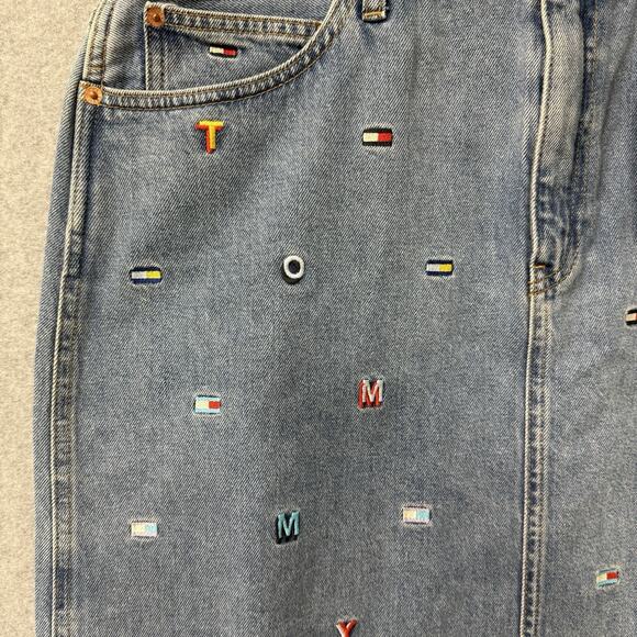 Tommy Hilfiger Embroidered Logo Denim Mini Skirt Women Size 32 Y2K Raw Hem NWT - Picture 3 of 10